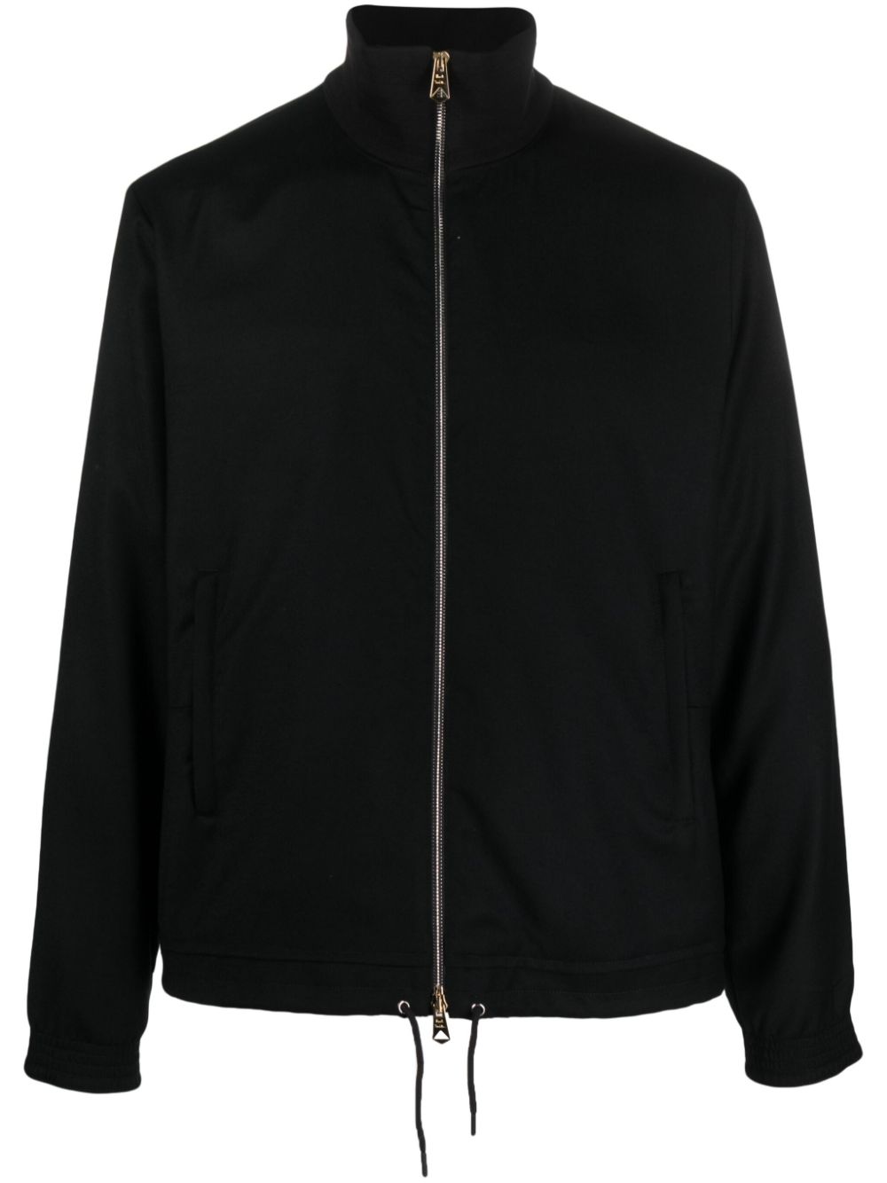 Ribbed-collar jersey-texture bomber jacket - Black