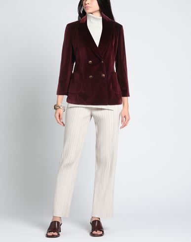 Woman Blazer Burgundy Size 4 Cotton, Elastane