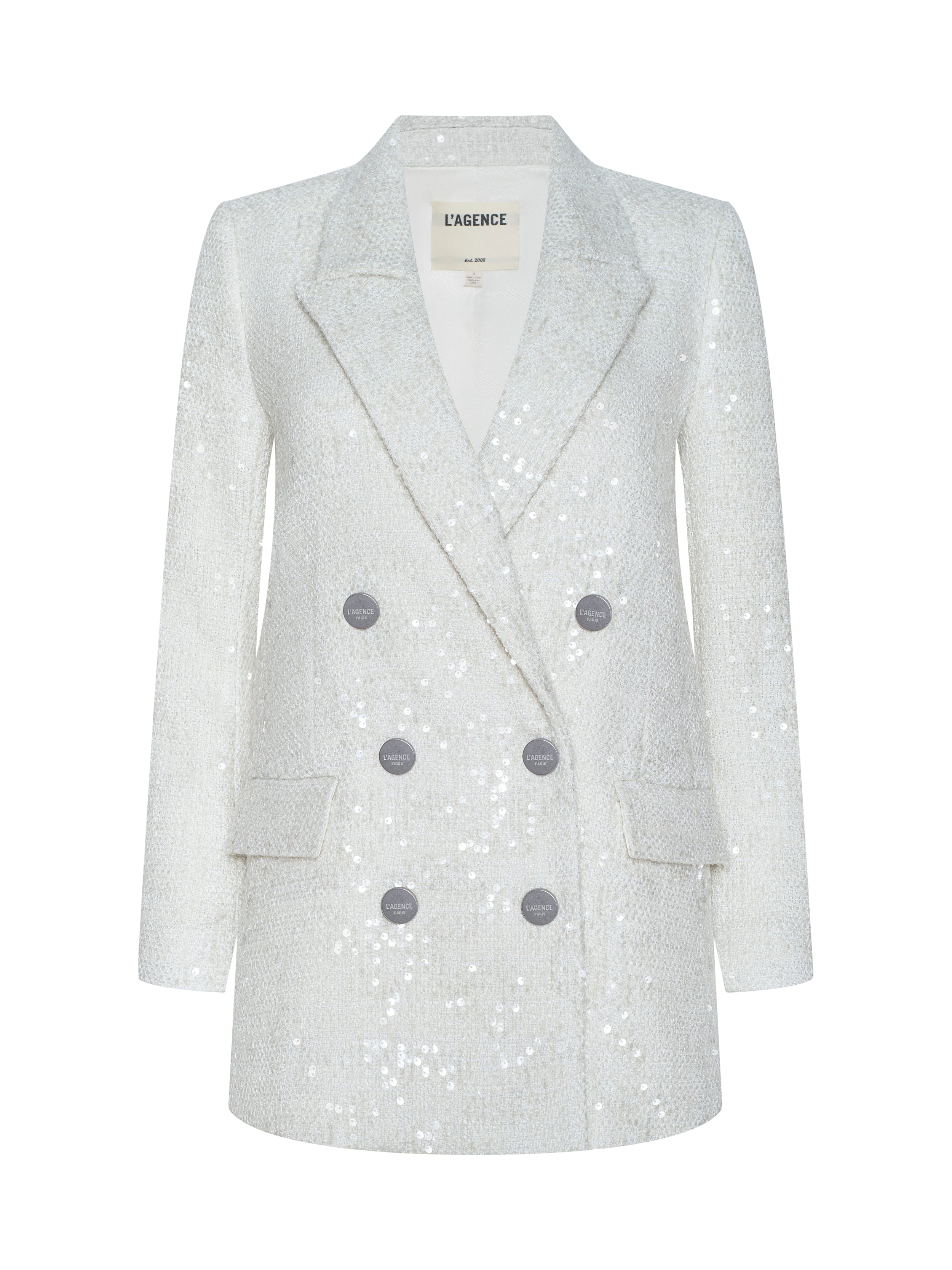 Cambrie Oversized Sequin Blazer In White Tweed/clear Sequin