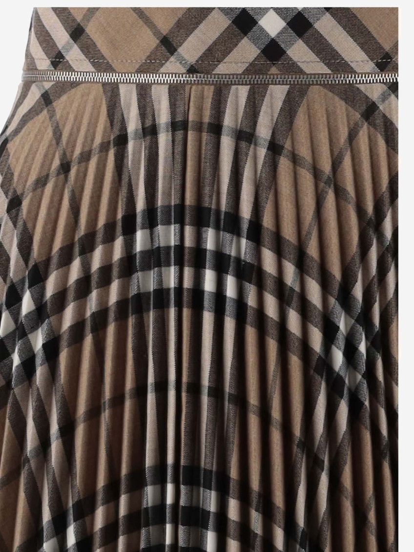 Wool Blend Pleated Check Skirt Skirts