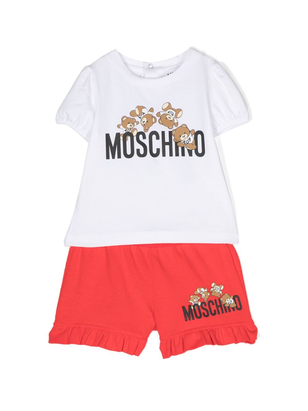 Teddy Bear-print ruffle-detail shorts set - Red
