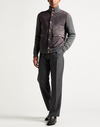 Man Jacket Grey Size L Leather, Cashmere