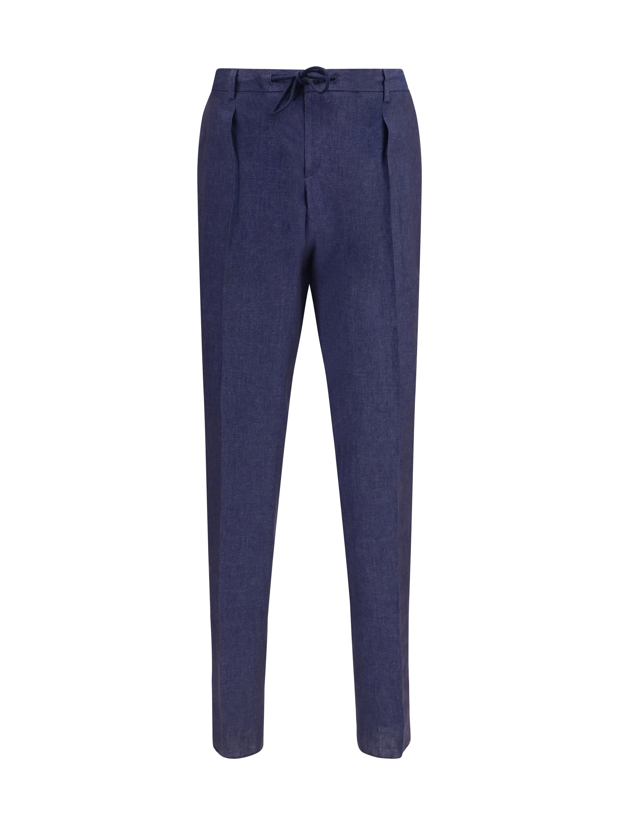 Linen Drawstring Trousers — Navy