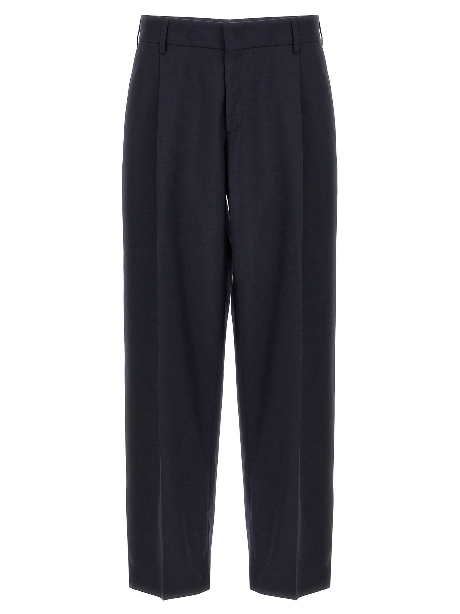 Front-Pleat Wool Blend Trousers — Black