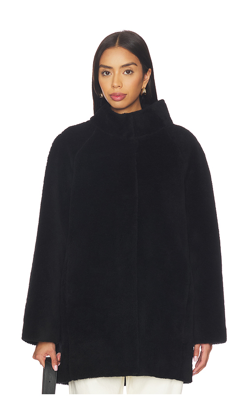 AEXAE Shearling High Neck Mid Length Jacket in Black. - L also in XS