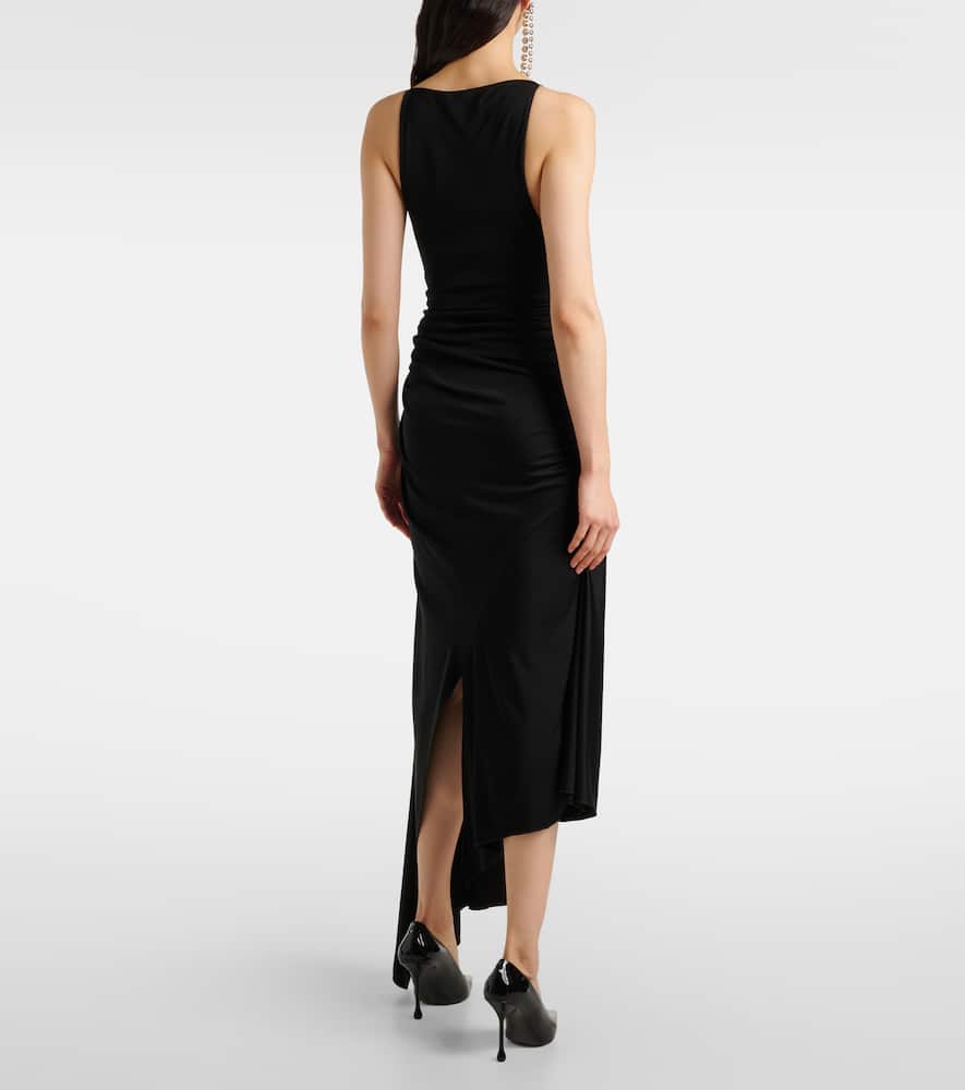 Asymmetric crystal-embellished gown