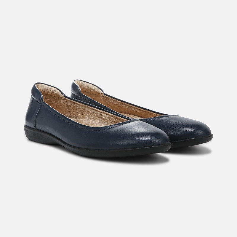 Flexy Flat Shoes, Navy Leather