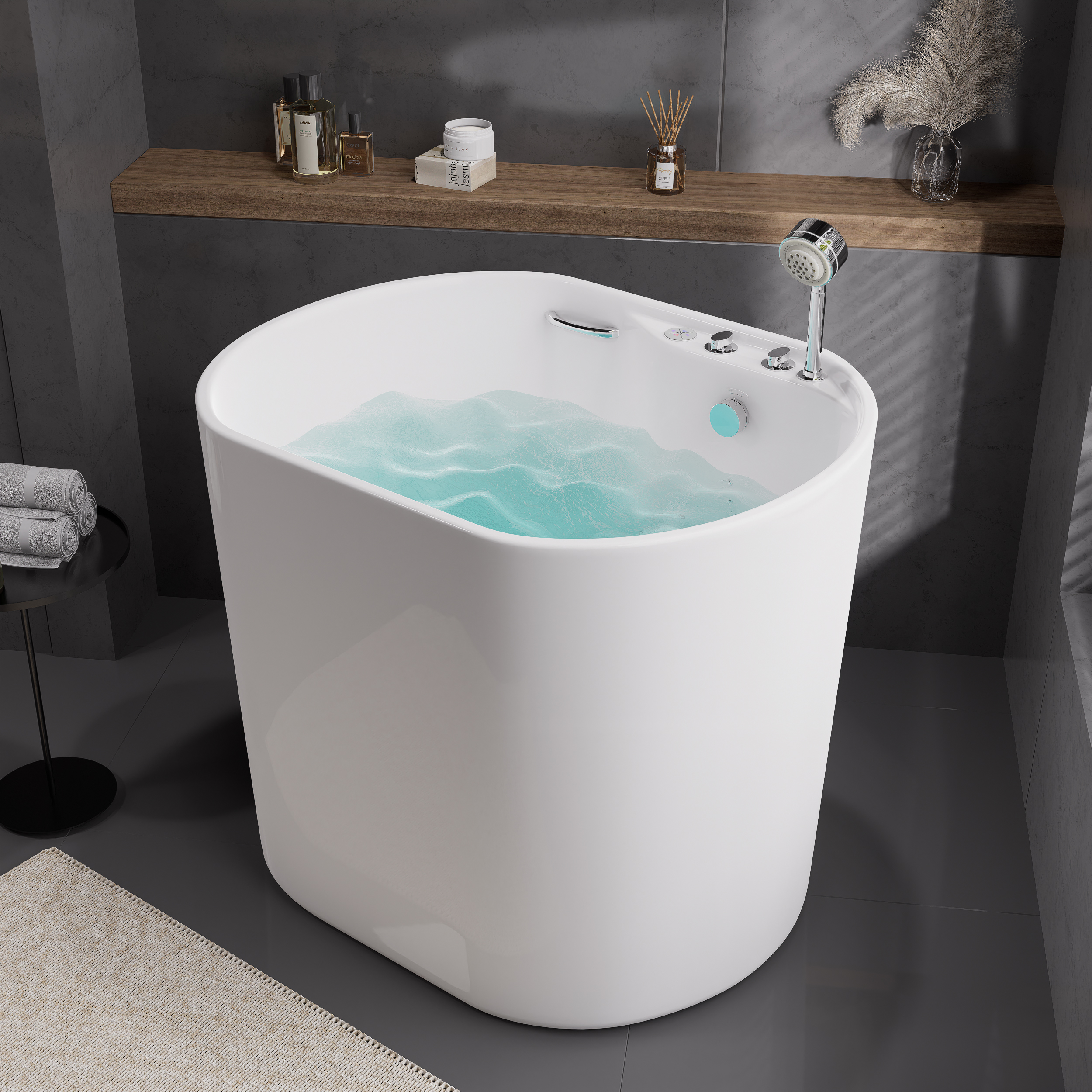 39" Deep Whirlpool Bathtub oval Acrylic Jetted with Thermostat Control Modern