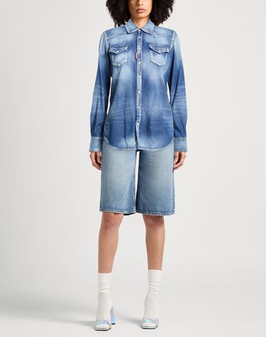 Woman Denim shirt Blue Size 2 Cotton, Elastane