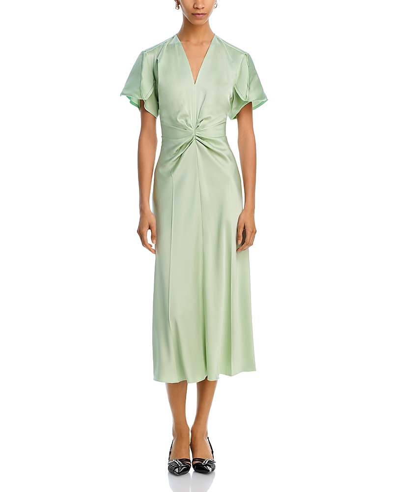 Gathered V-neck midi dress - Green