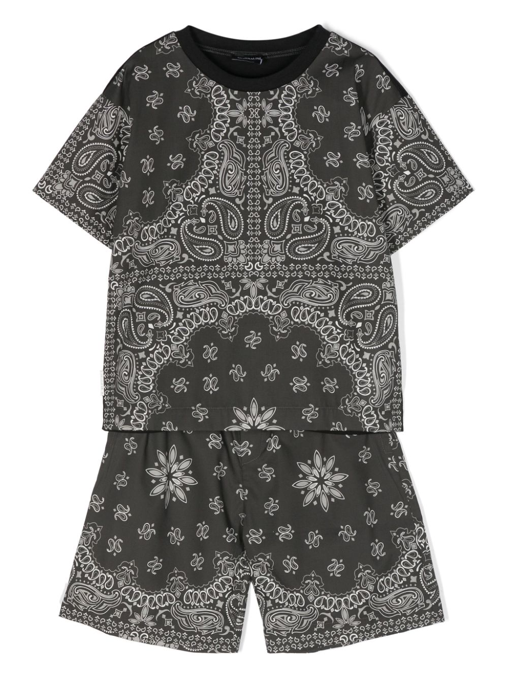 Paisley-print poplin short set - Black