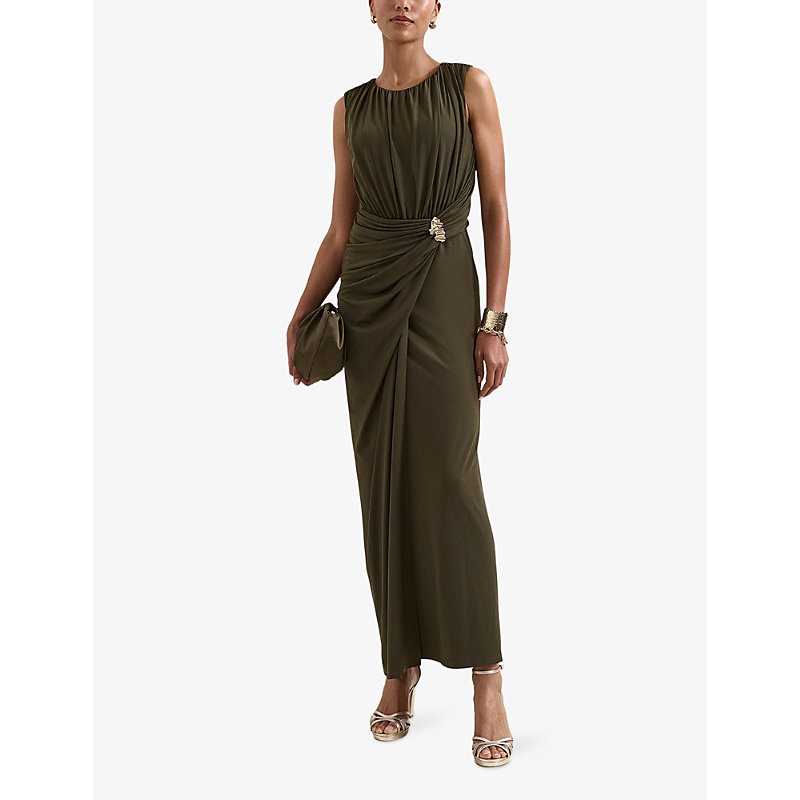 Womens Cassidy Round-Neck Draped Stretch-Woven Maxi Dress