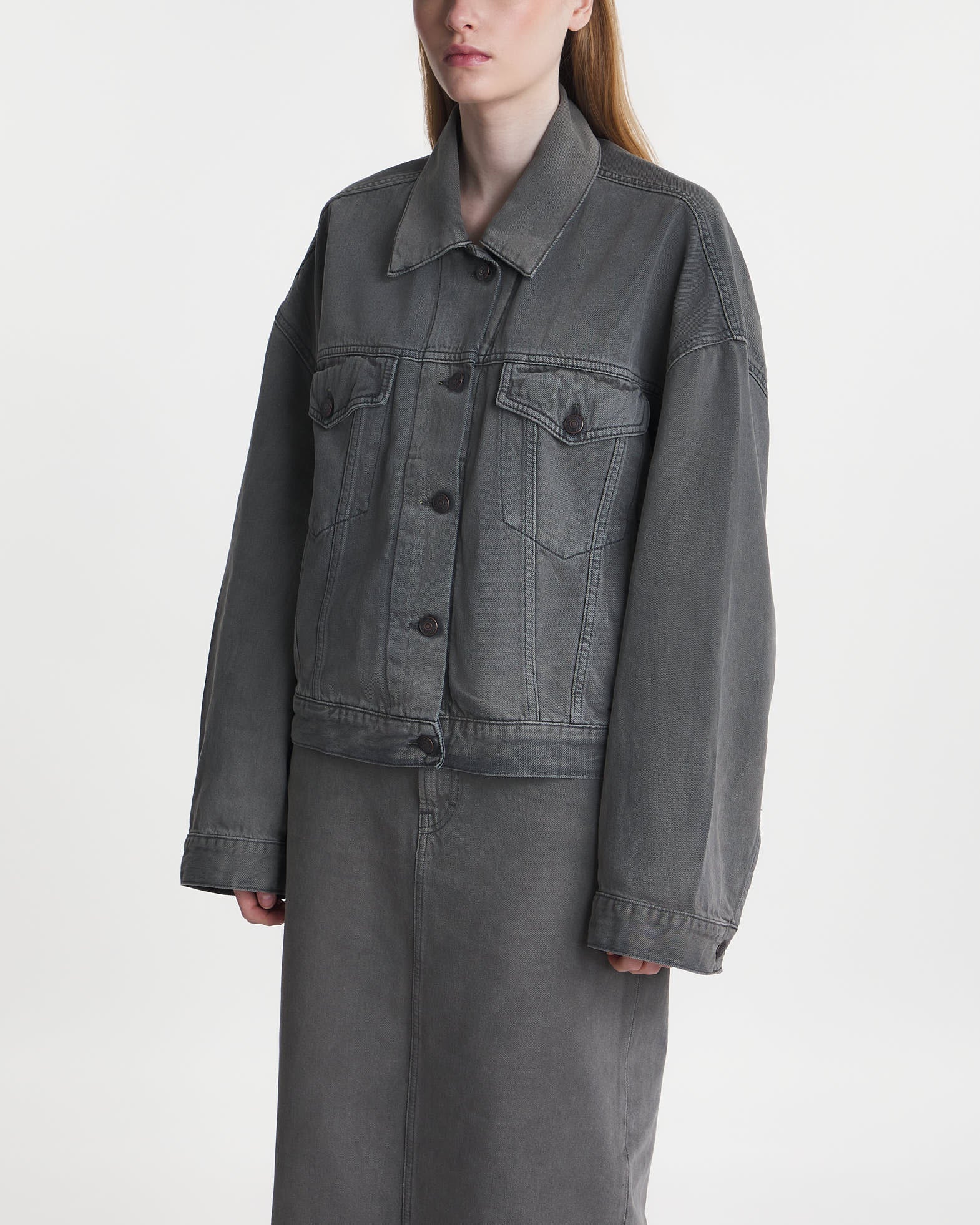 Acne Studios Jacket Denim Cropped Relaxed Antracite grå