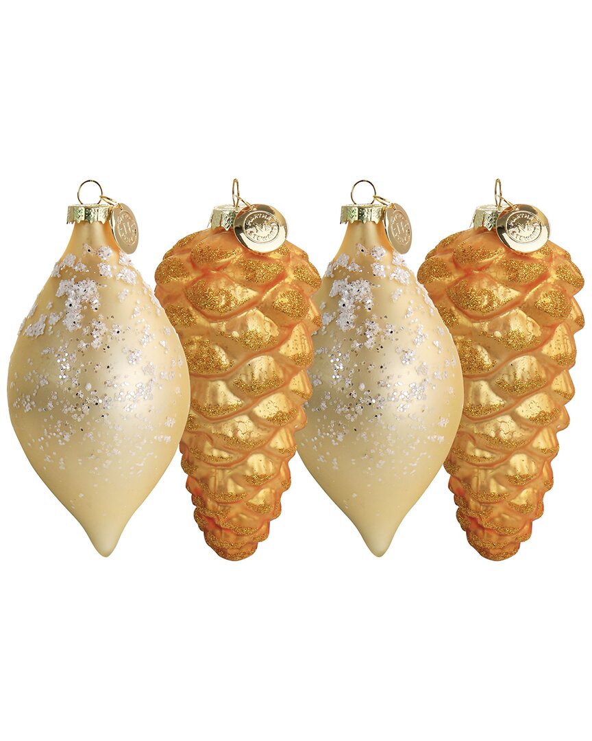 Holiday 4pc Pointy Ball & Pinecone Christmas Ornament Set