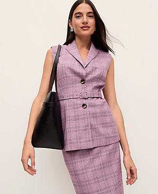 Ann Taylor Plaid Belted Vest