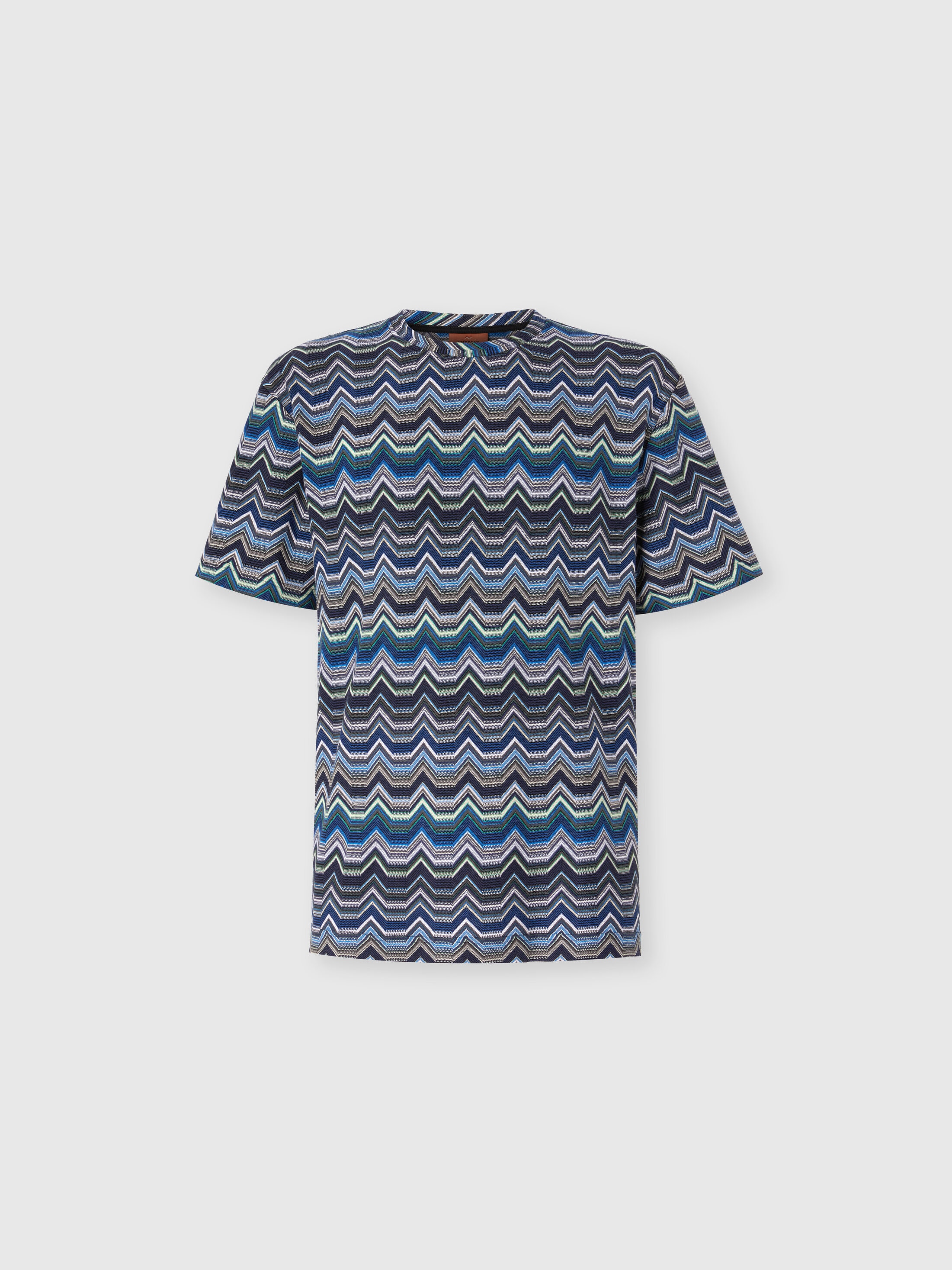 Missoni - Crew neck t-shirt with geometric zigzag, Men, Blue & Green