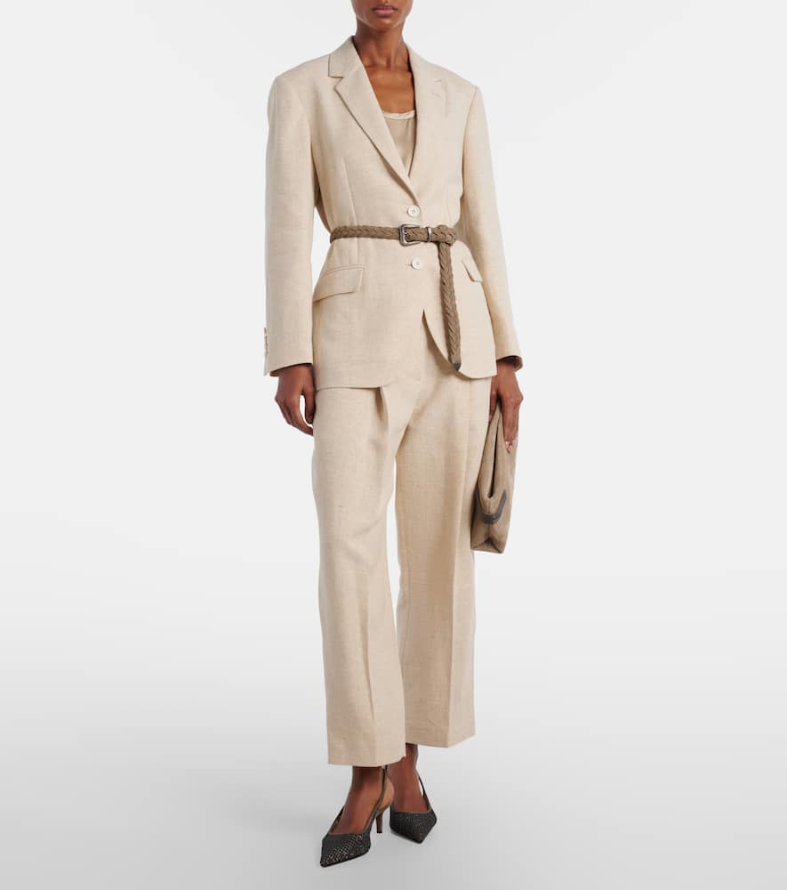 Cropped linen and silk-blend wide-leg pants