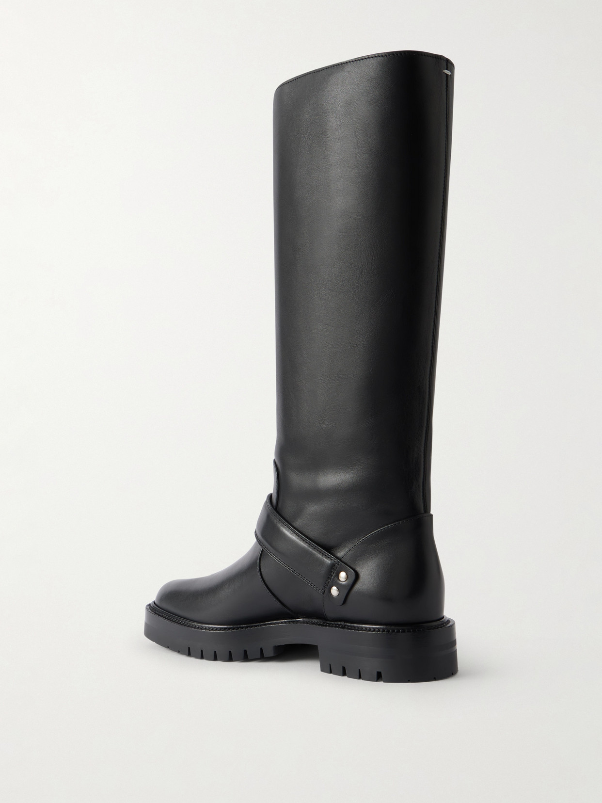 Tabi Buckled Split-toe Leather Knee Boots - Black