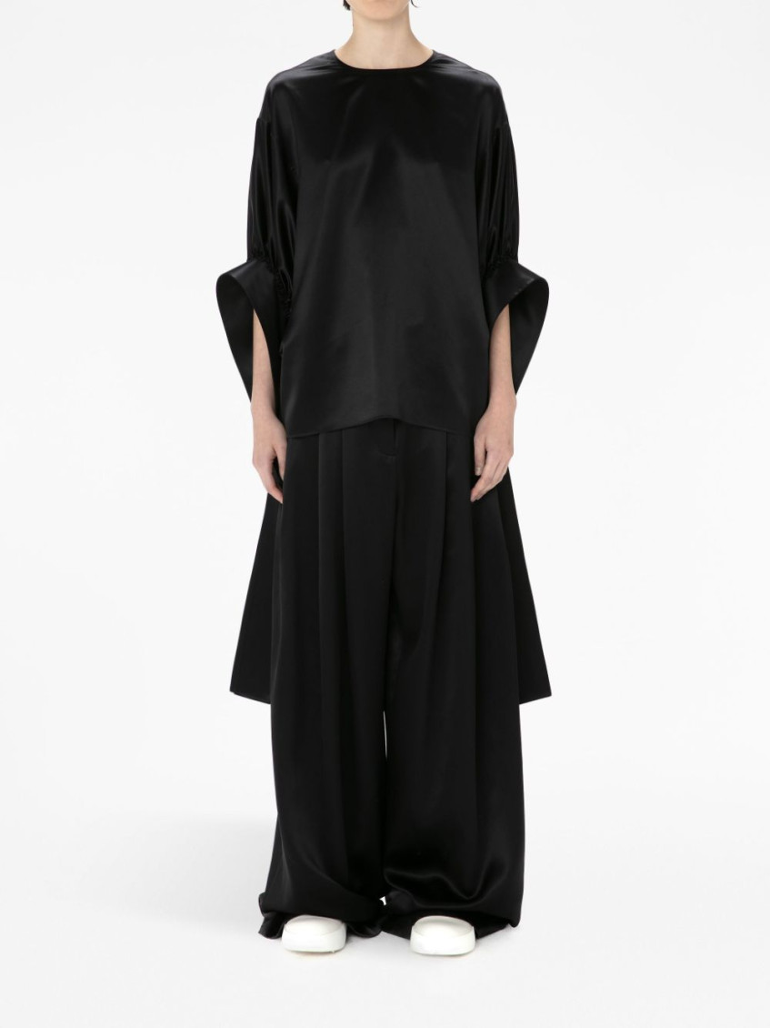 Satin-finish pleated blouse - Black