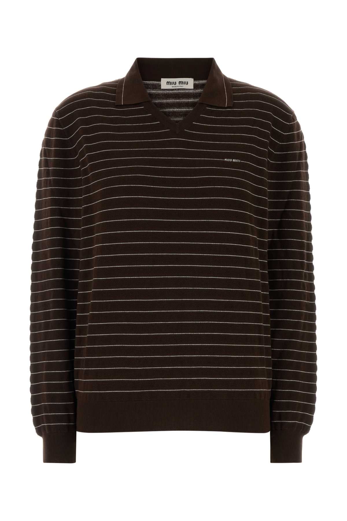 Striped Cotton Polo Shirt — Brown