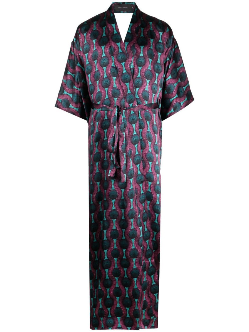 - Printed Silk Kimono Dress