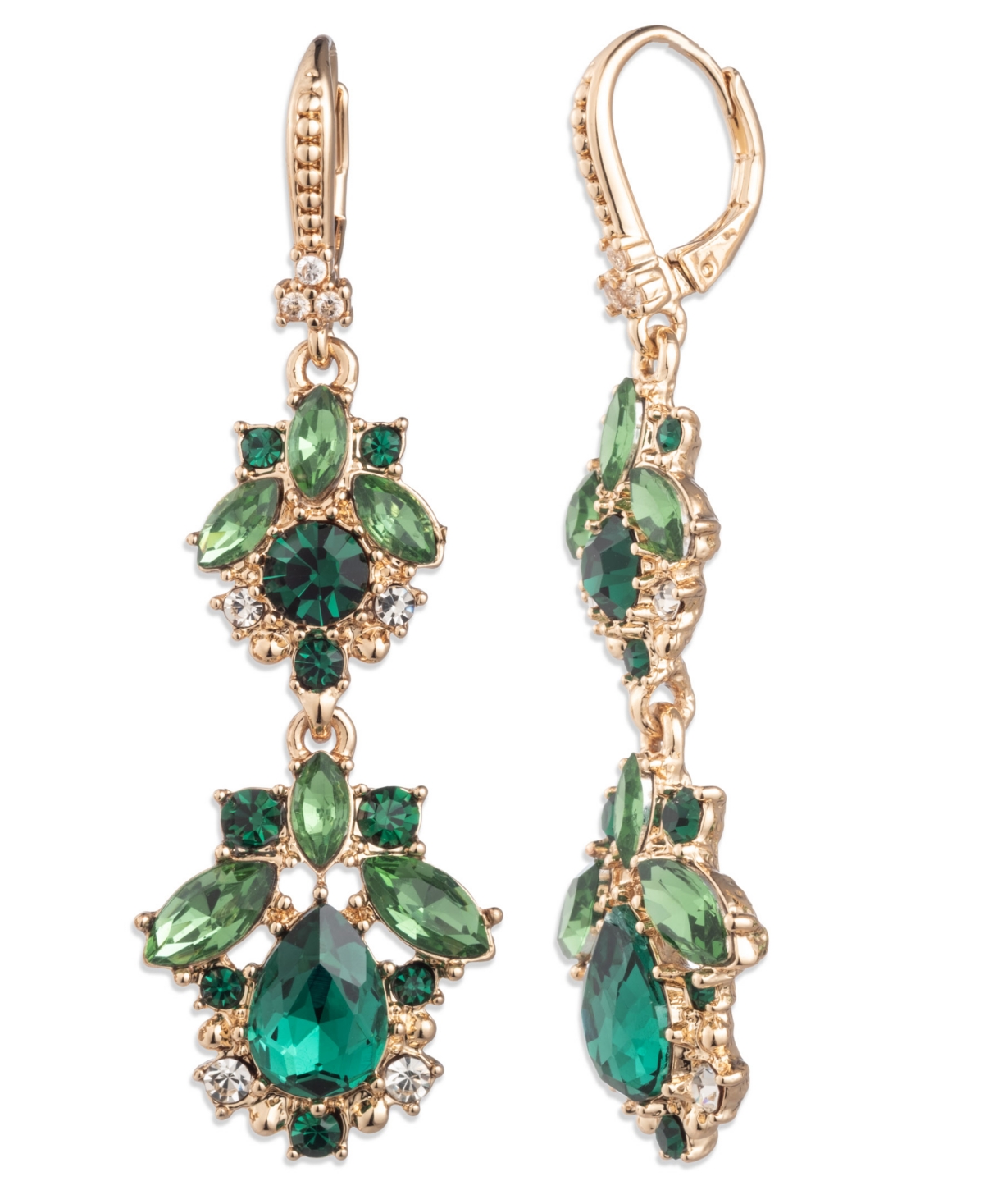 Glass & Epoxy Stone Gold-Tone Double Drop Earrings - Green