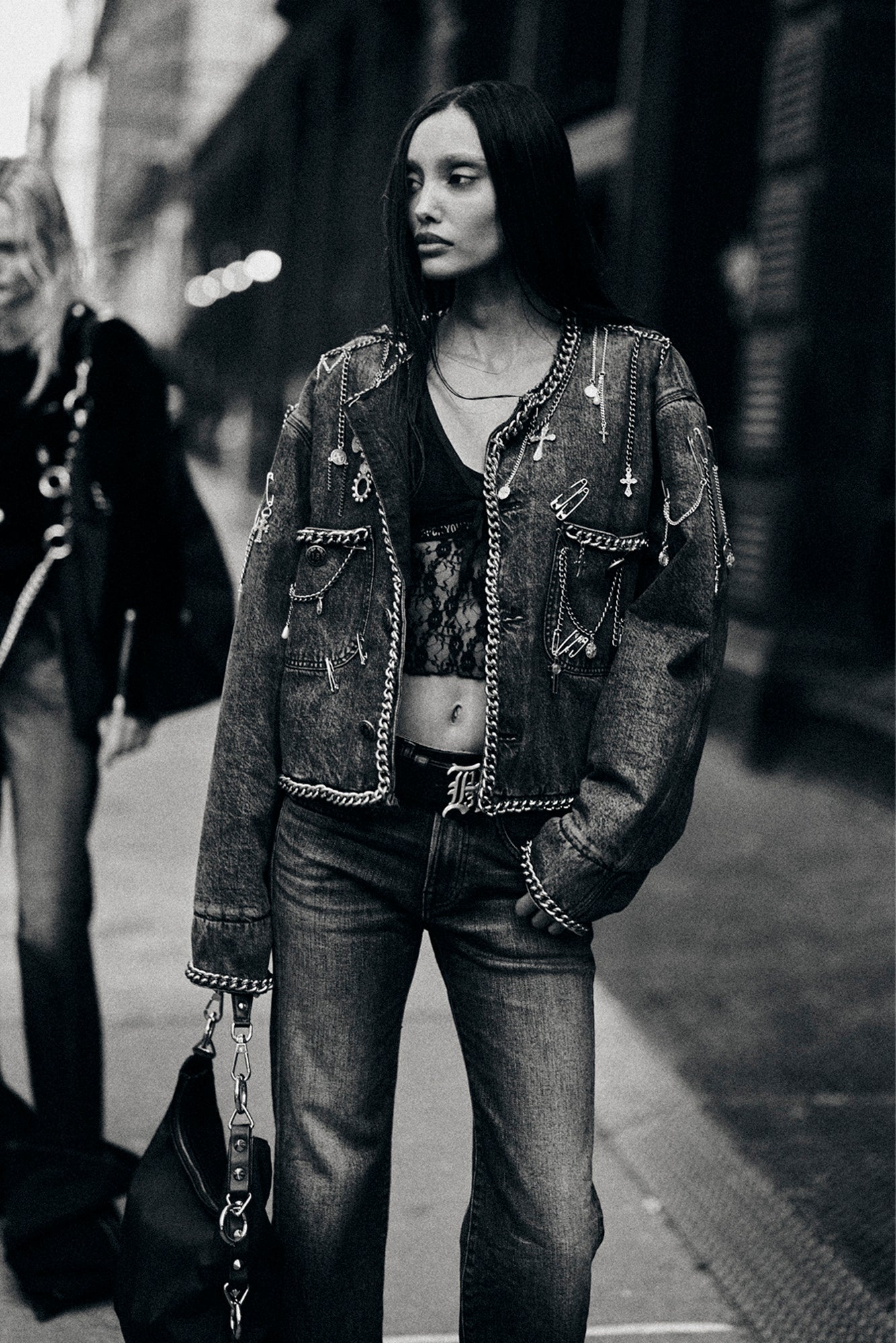 R13 Chain Embellished Cropped Chore Jacket - Dusky Grey