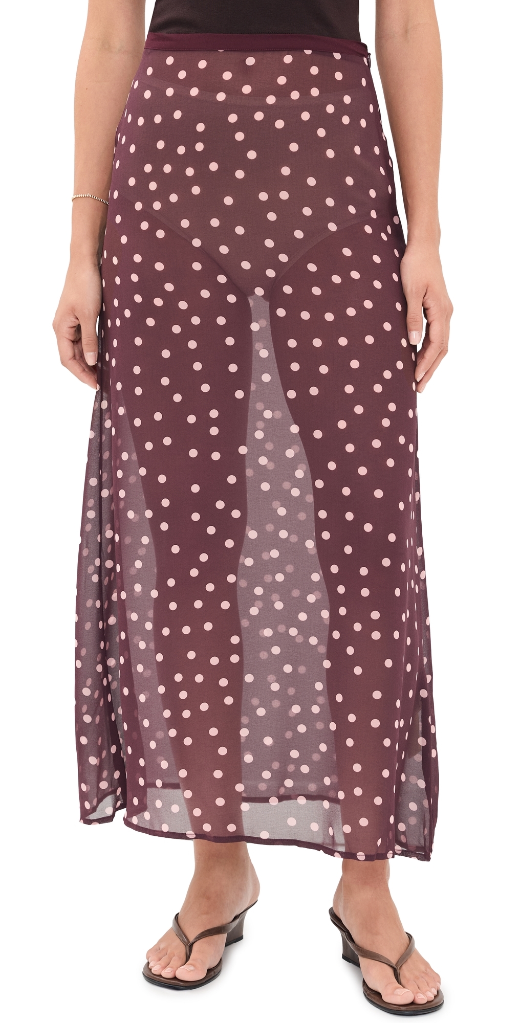 Vilma Sheer Polka Dot Maxi Skirt Wine Polka Dot
