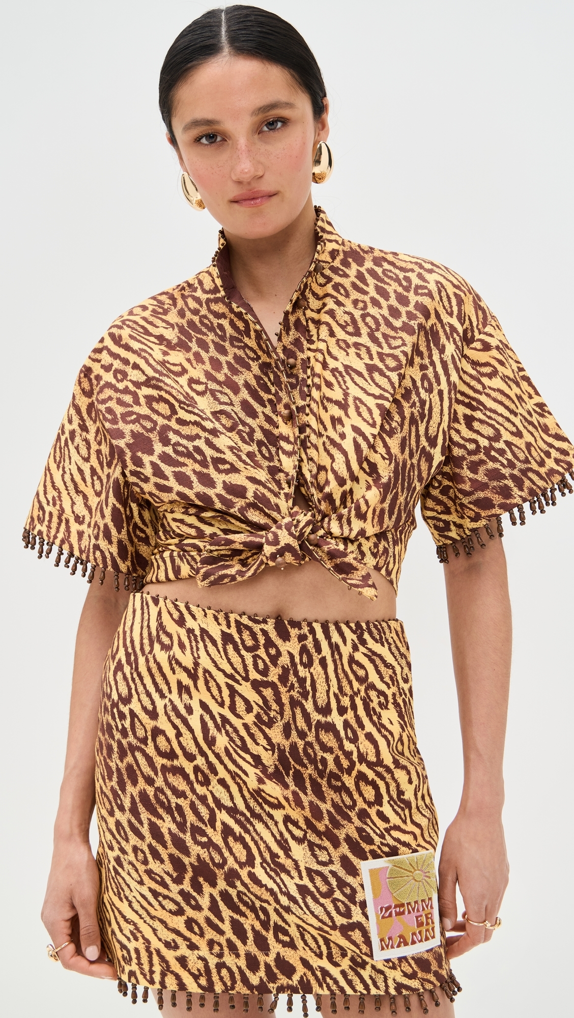 Zimmermann Coco Beaded Fringe Shirt Leopard