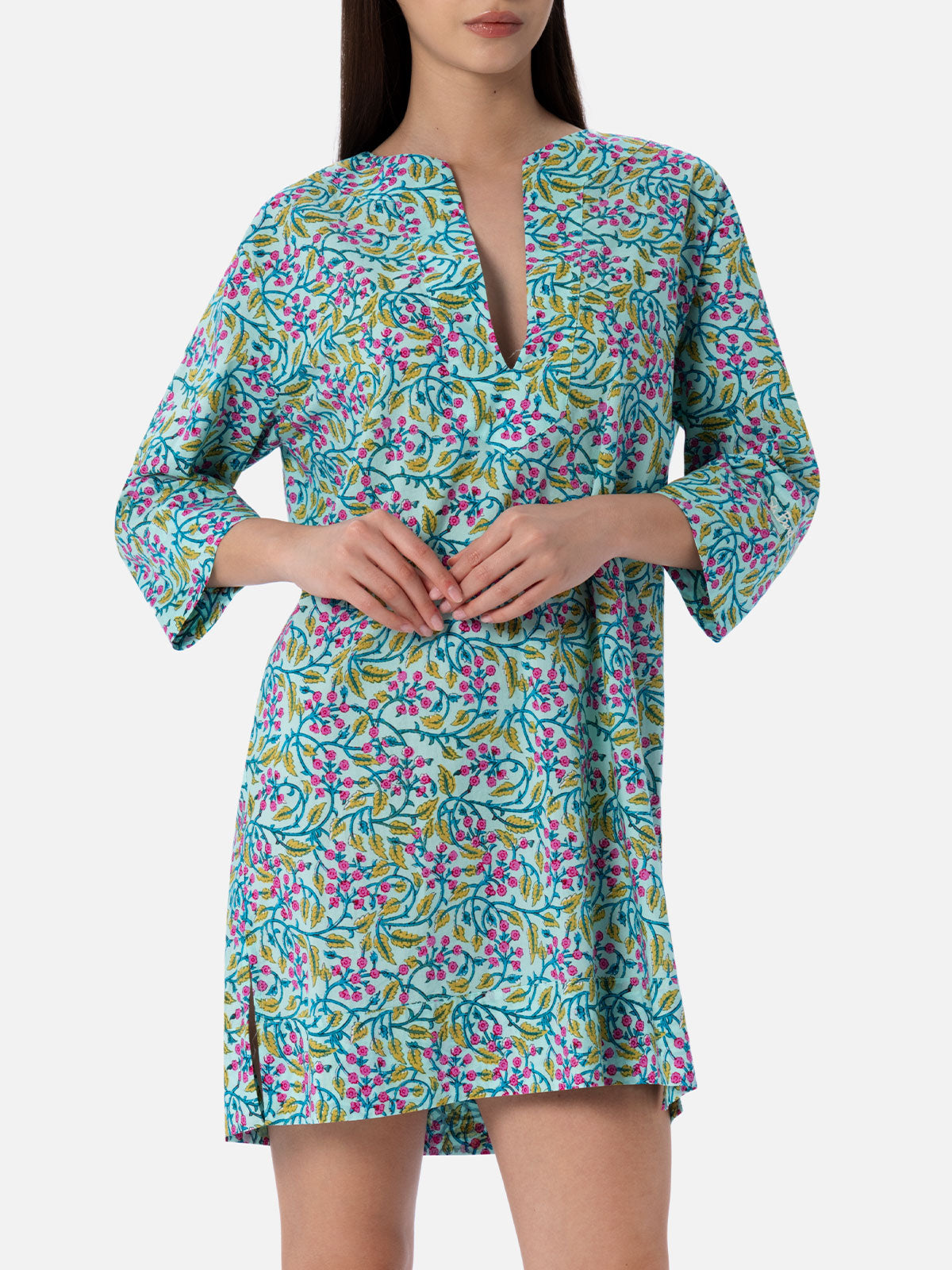 Macha Floral Cotton Tunic Dress Green - Women