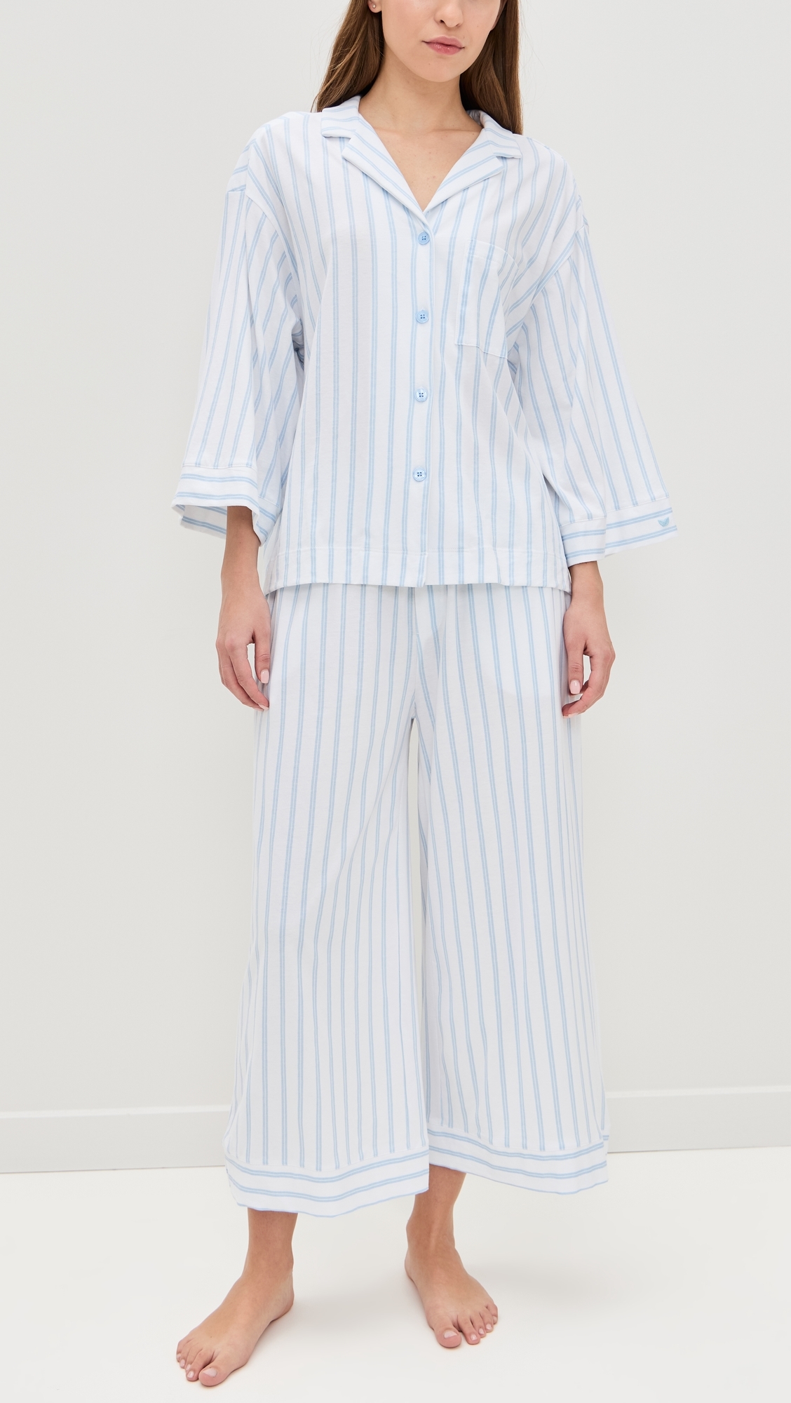 Luxe Pima Stripe Wide Leg Pajama Set Periwinkle Stripe