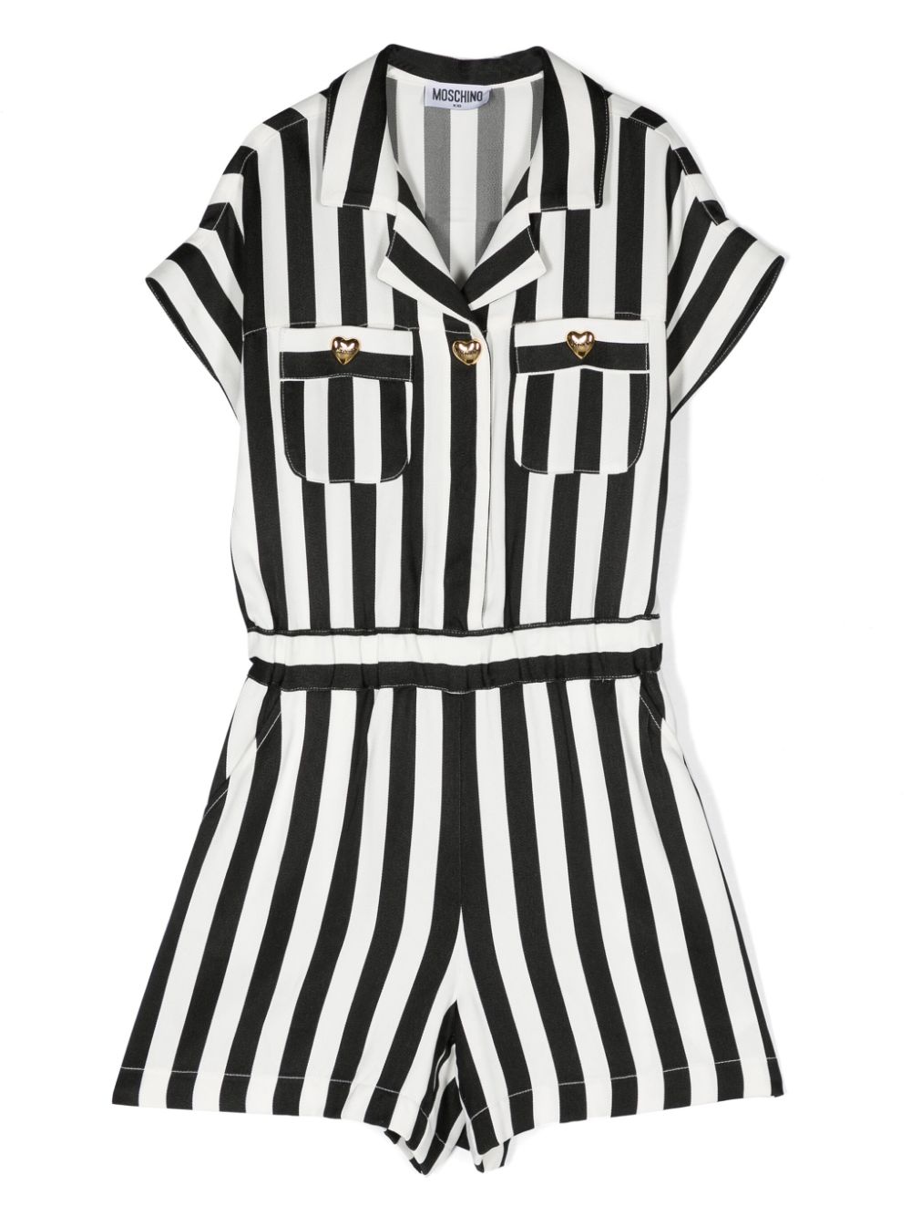 Striped notched-collar playsuit - White