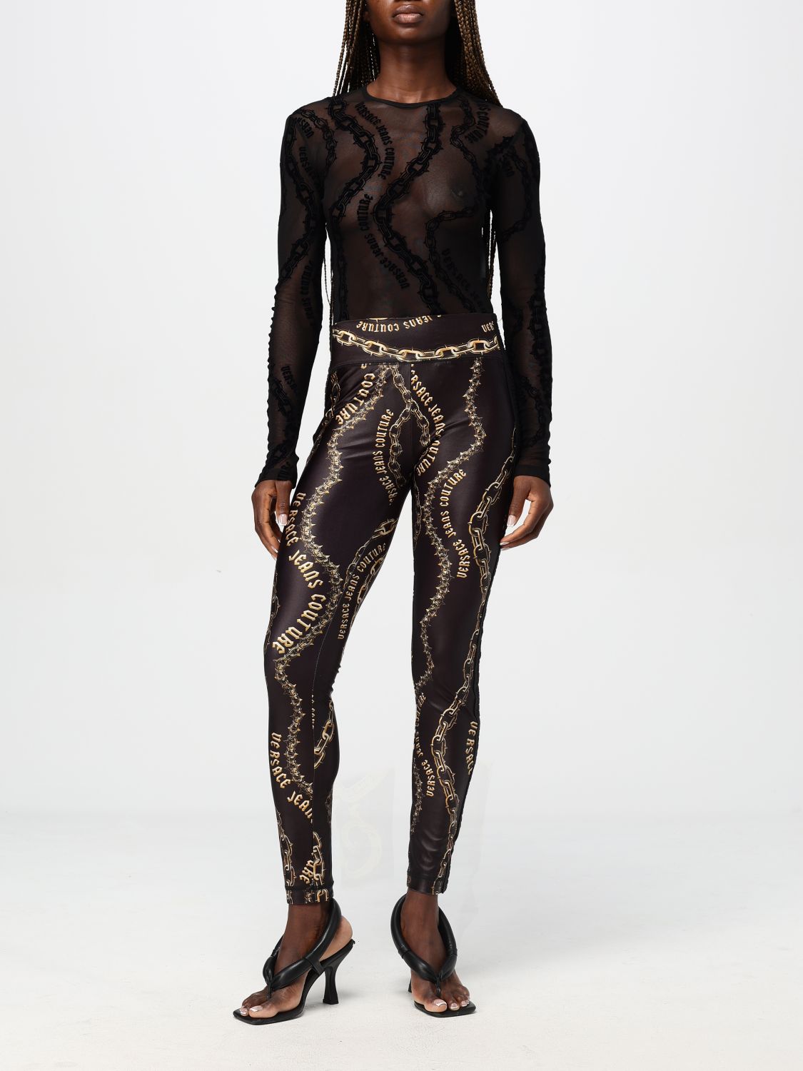 Chain Couture-print tulle bodysuit - Black