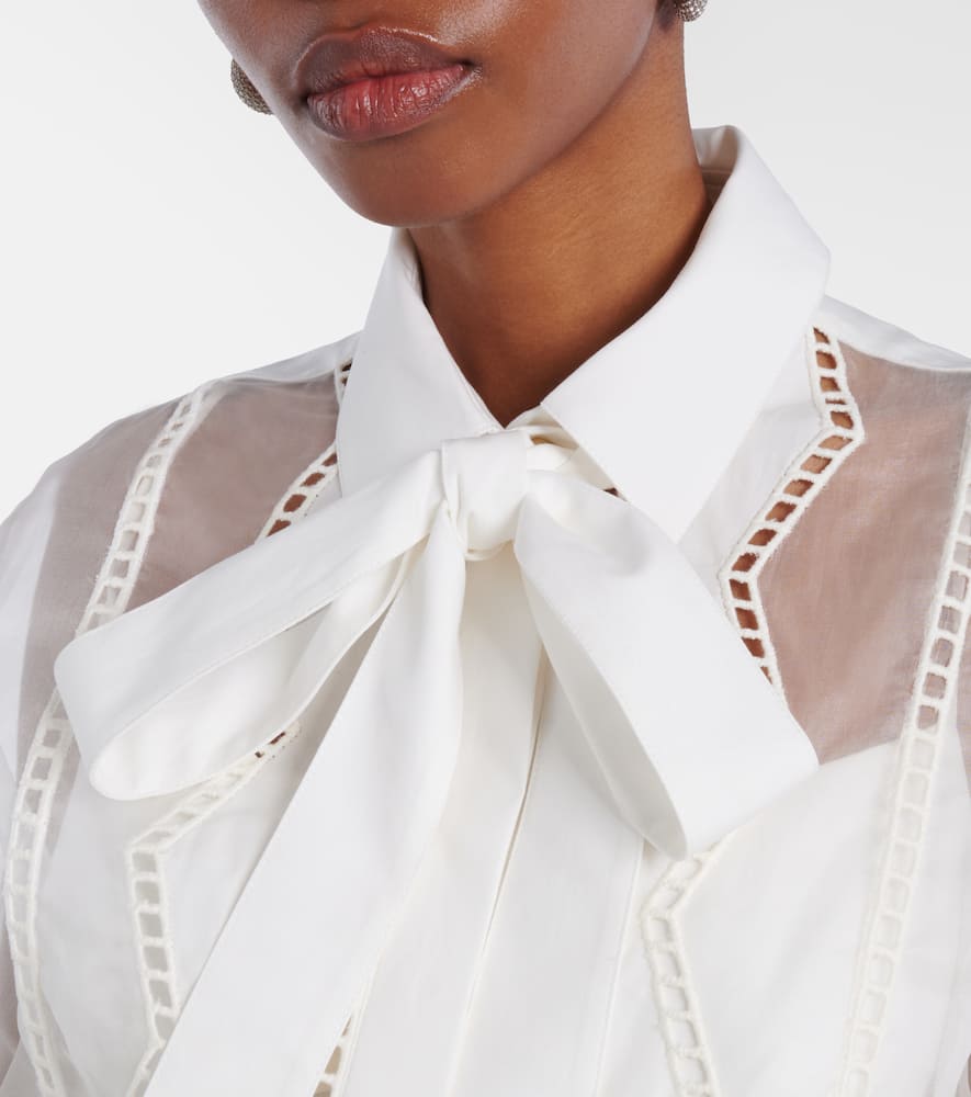 Tie-neck cotton and silk-blend blouse