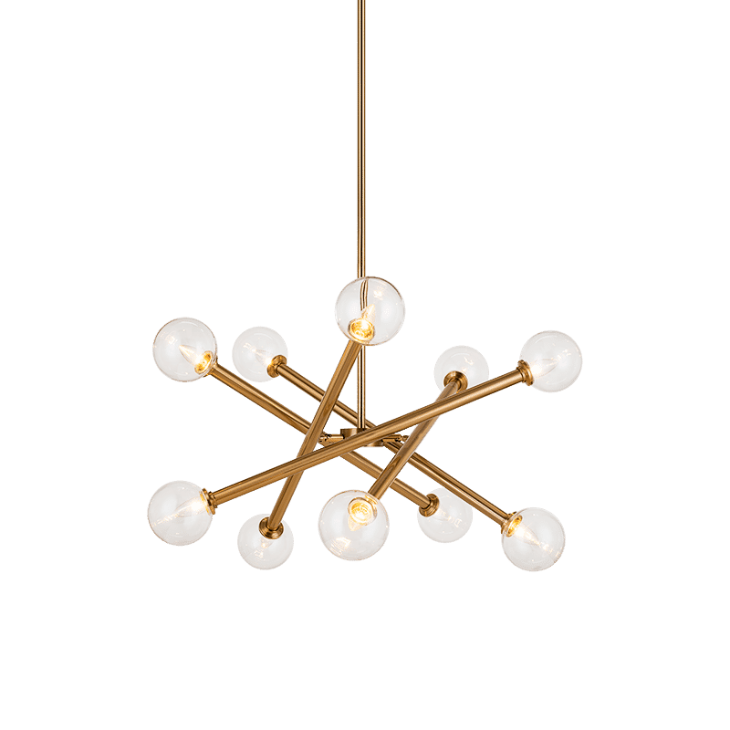 Aged Gold Brass Ten Light Pendant from the Matchstix Collection