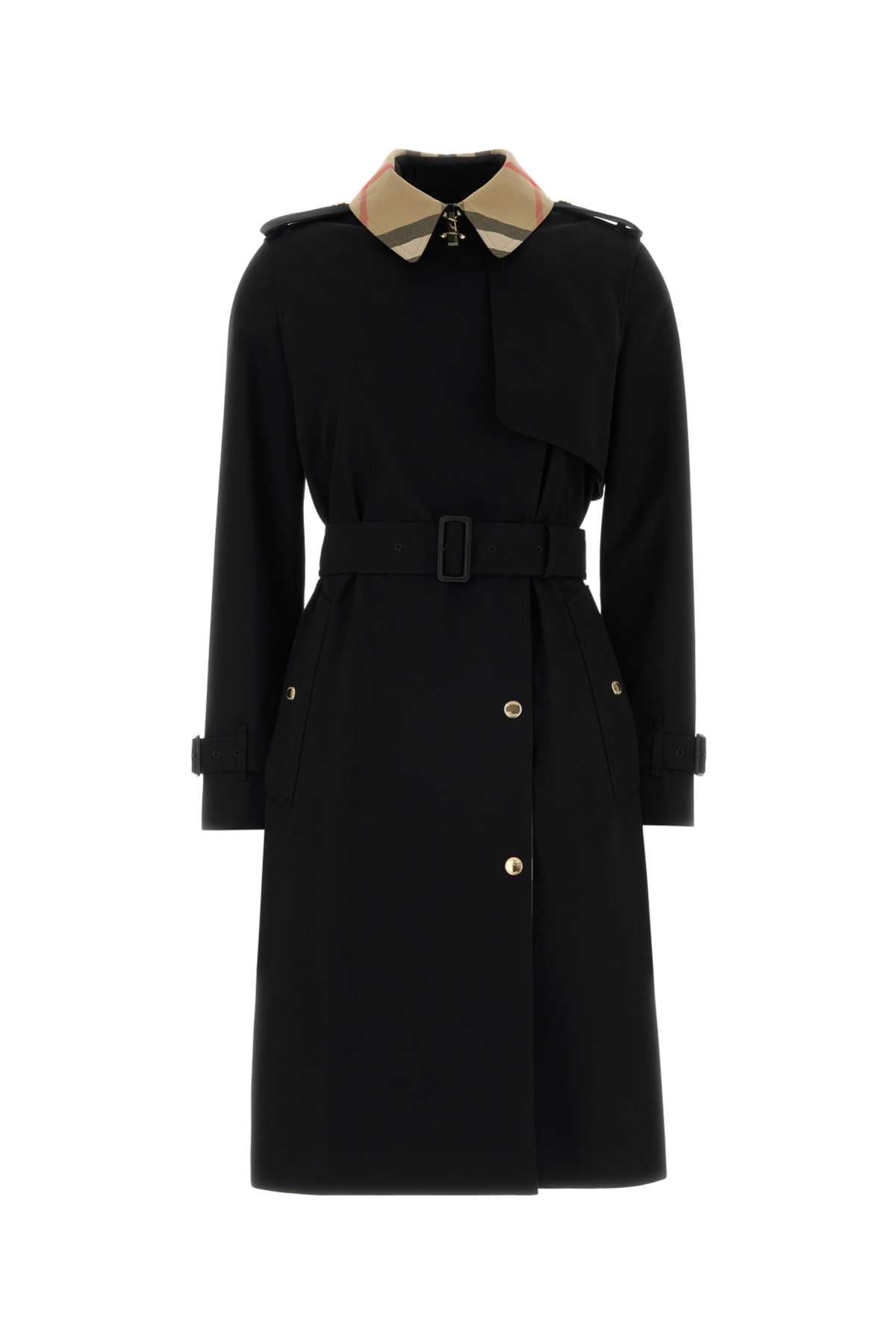 Collared Cotton Trench Coat — Black