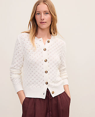Ann Taylor Petite Weekend Popcorn Stitch Cardigan