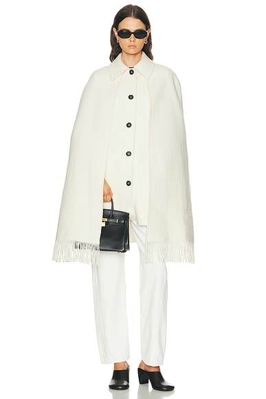 Toteme Fringe Cape Coat in Winter White - White. 32 also