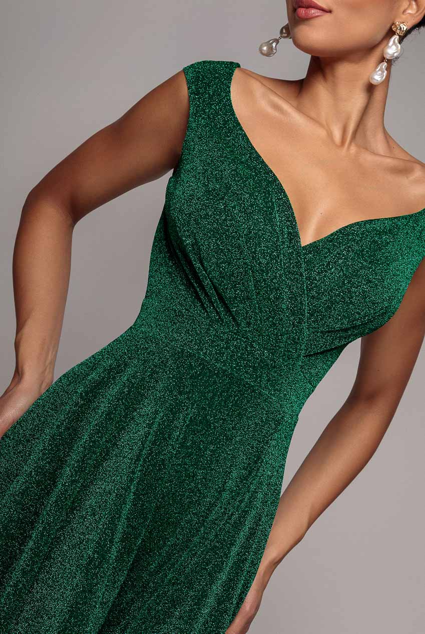 Goddiva Crossover Lurex Glitter Maxi Dress - Emerald