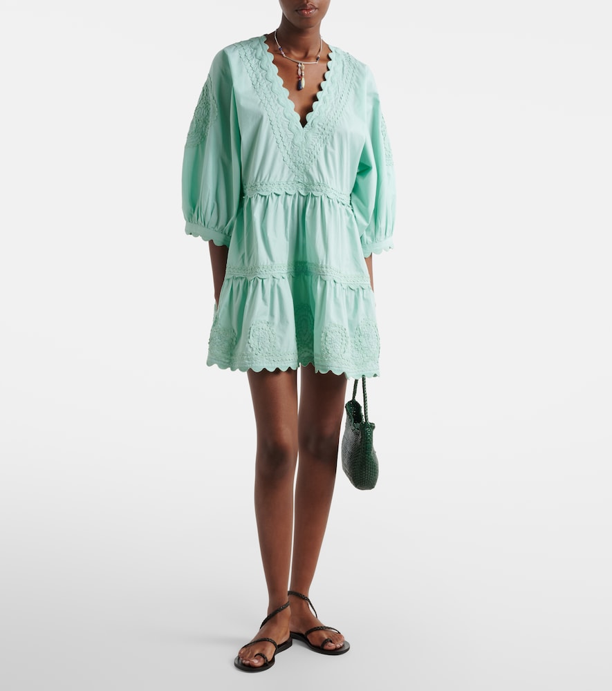 Embroidered scalloped cotton poplin minidress