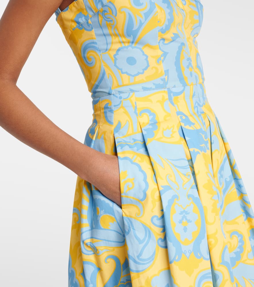 Paisley pleated cotton midi dress
