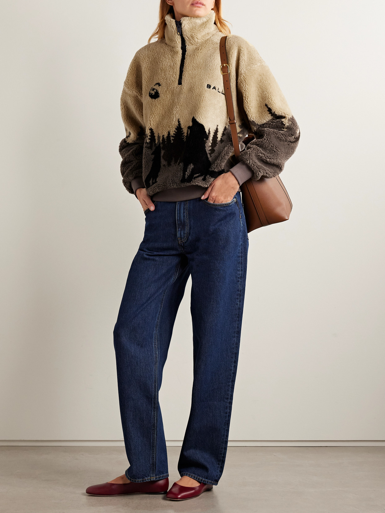 Printed Fleece Half-zip Jacket - Neutrals
