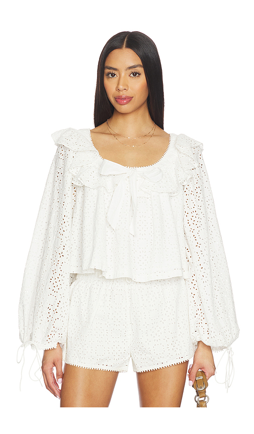 For Love & Lemons Willa Eyelet Top in White. L. Also in S, XS