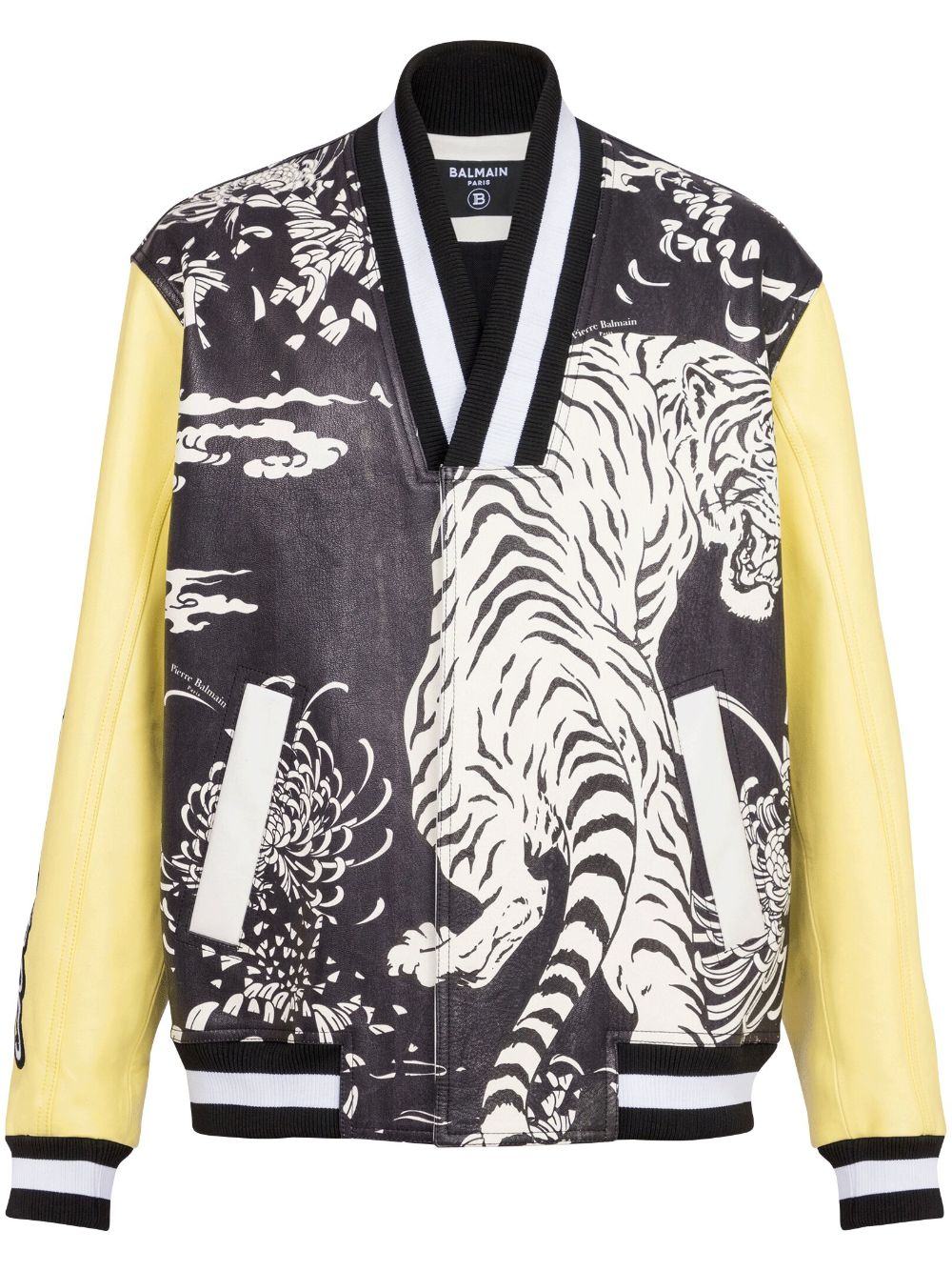 Graphic-print leather varsity jacket - Black