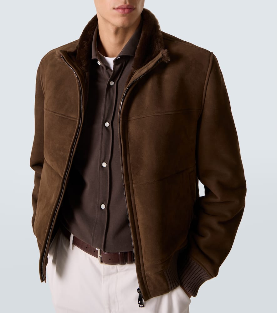 Shearling-lined suede bomber jacket