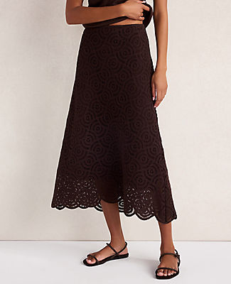 Ann Taylor Haven Well Within Cotton Crochet Scalloped Midi Skirt