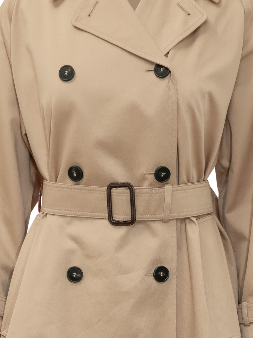 Beige Solid Notched Lapel Trench Coat
