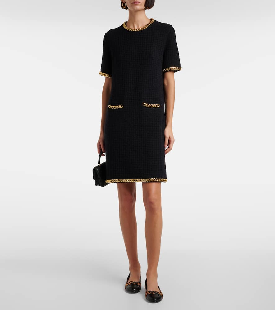 Chain-detail waffle-knit minidress