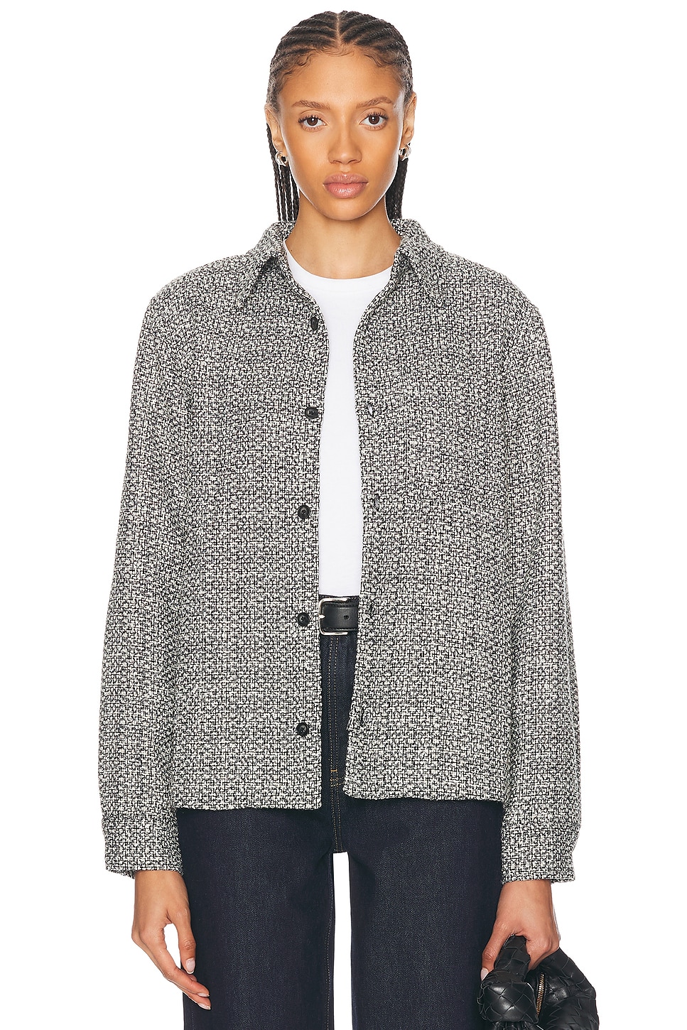 WAO Boucle Tweed Shirt Jacket in black & white - Black. S also in
