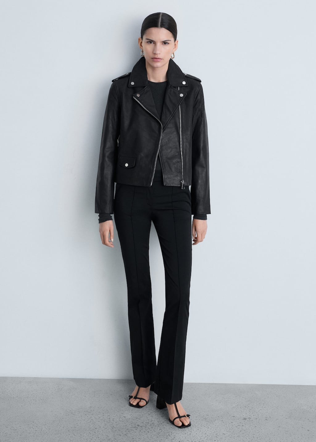 Leather biker jacket black - Woman - 
